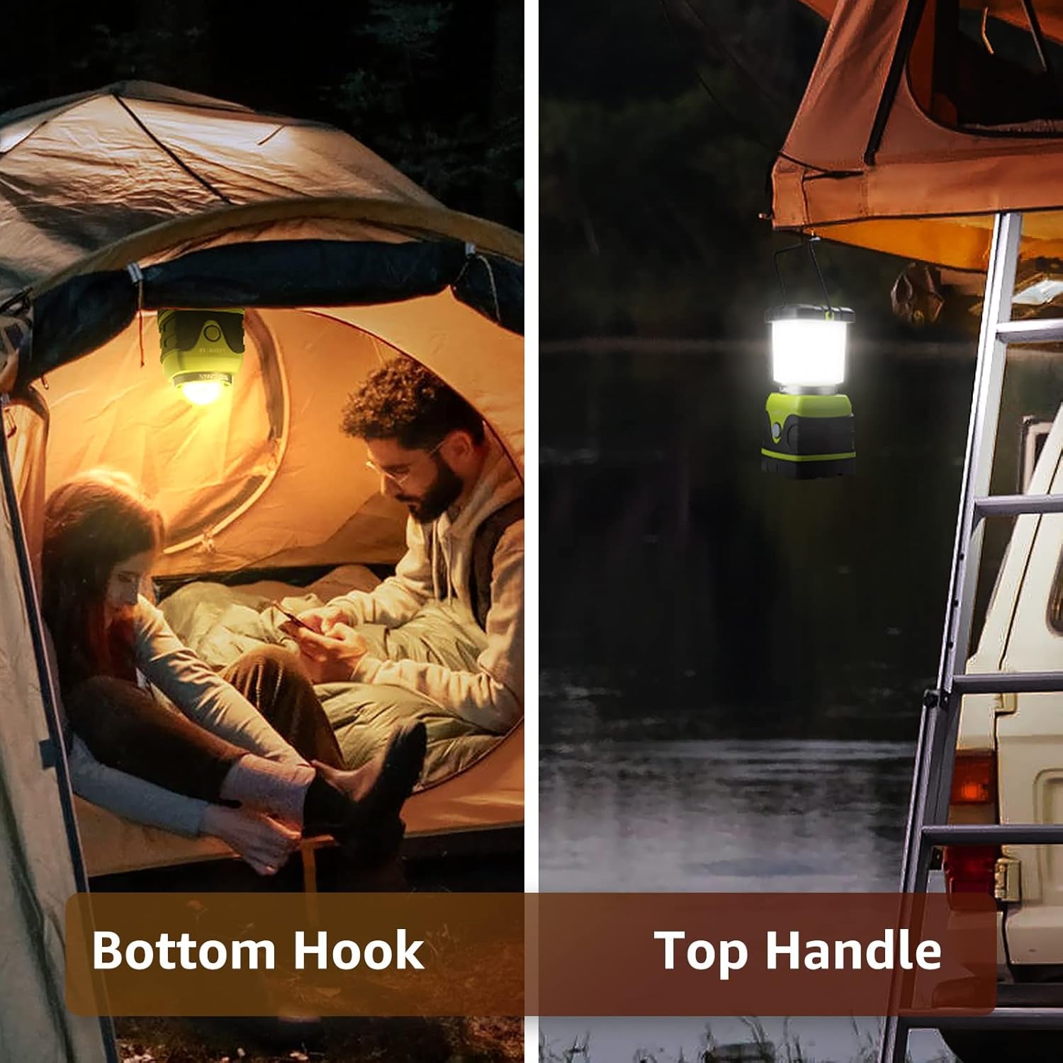 1000LM Battery Powered LED Camping Lantern, Green Tent Light with 4 Light Modes, Camping Essentials, Waterproof Lantern Flashlight for Camping, Emergency Light, Power Outages, Not Rechargeable