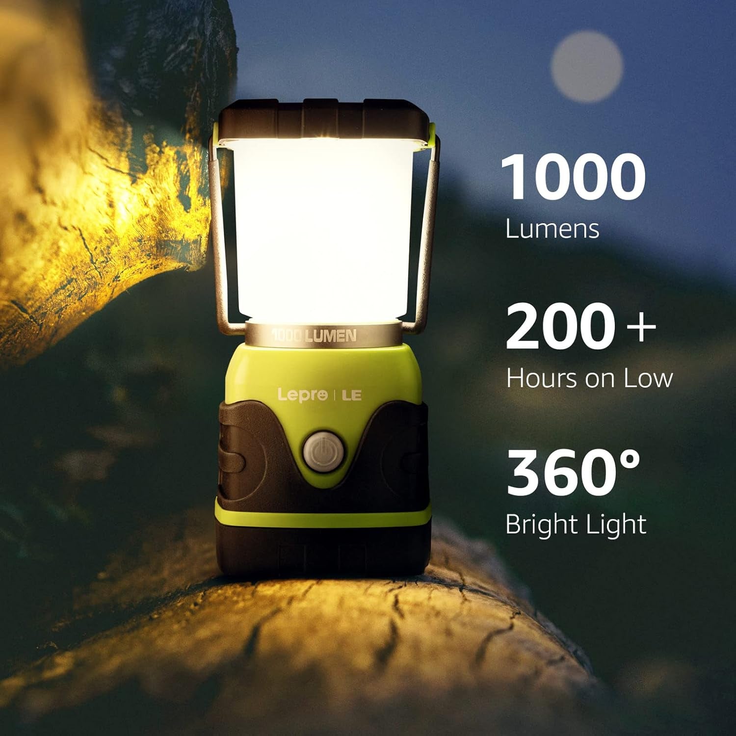 1000LM Battery Powered LED Camping Lantern, Green Tent Light with 4 Light Modes, Camping Essentials, Waterproof Lantern Flashlight for Camping, Emergency Light, Power Outages, Not Rechargeable