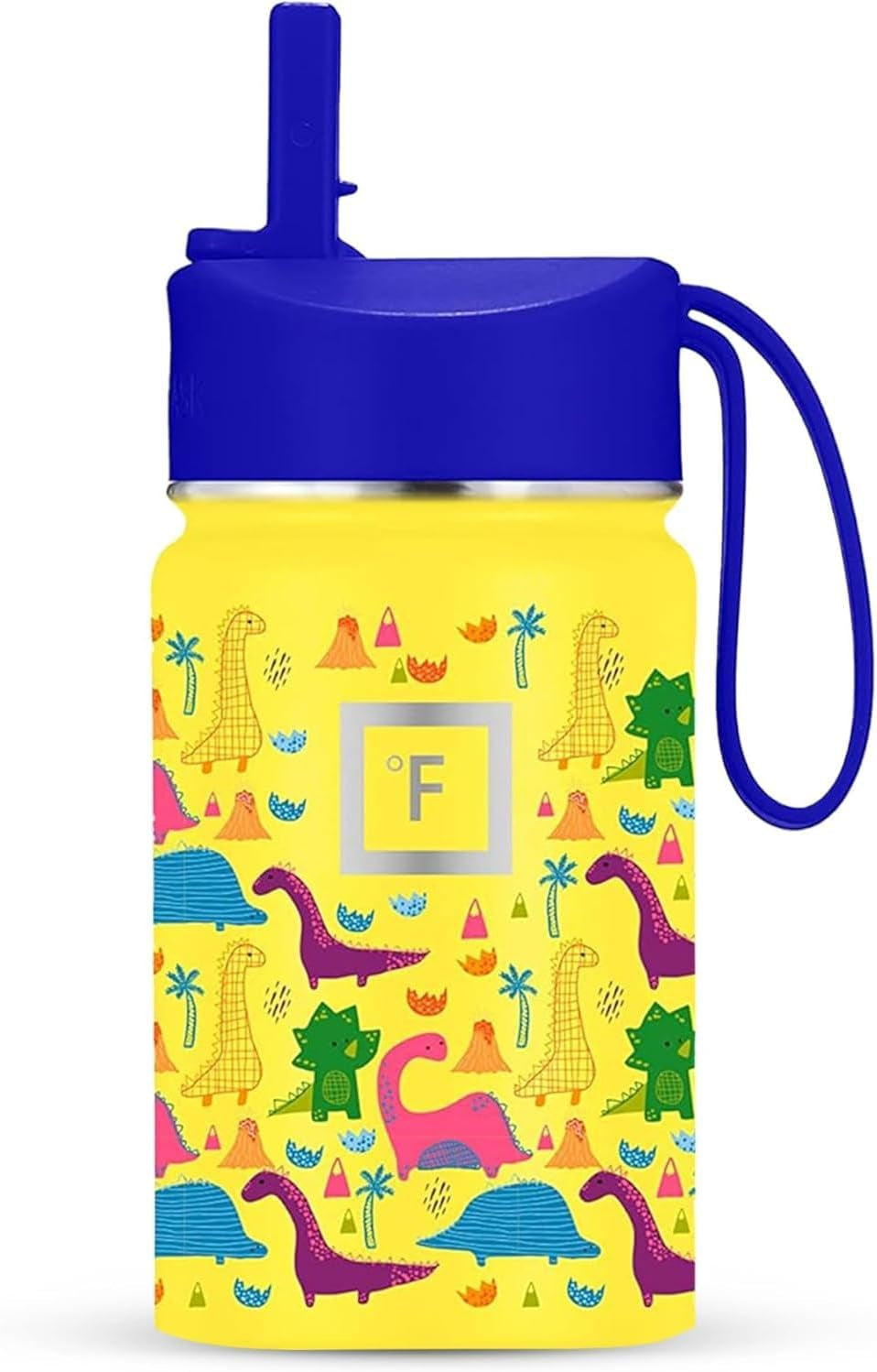 Kids Water Bottle - Straw Lid, 20 Name Stickers, Vacuum Insulated Stainless Steel, Double Walled Tumbler Travel Cup, Mug - Dino Mates, 10 Oz