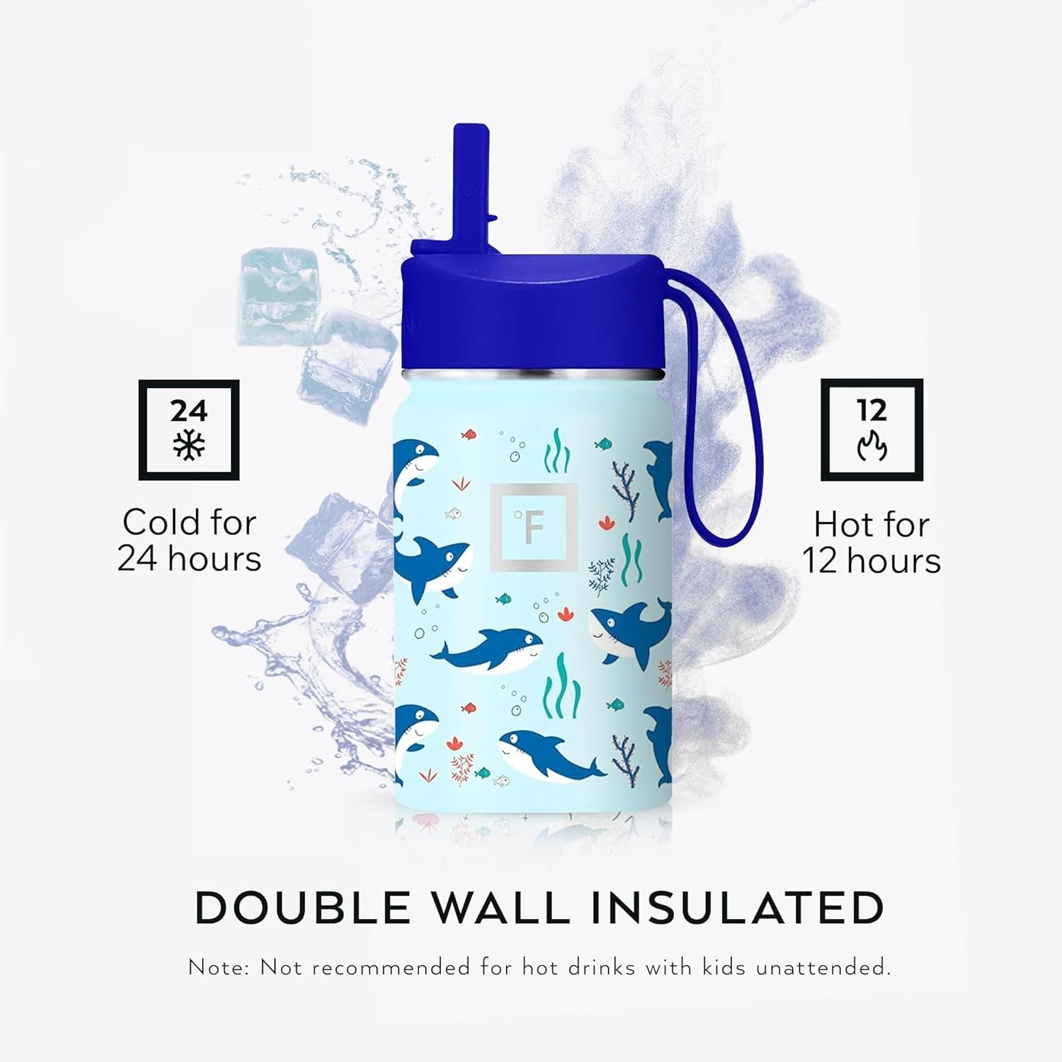 Kids Water Bottle - Straw Lid, 20 Name Stickers, Vacuum Insulated Stainless Steel, Double Walled Tumbler Travel Cup, Mug - Dino Mates, 10 Oz