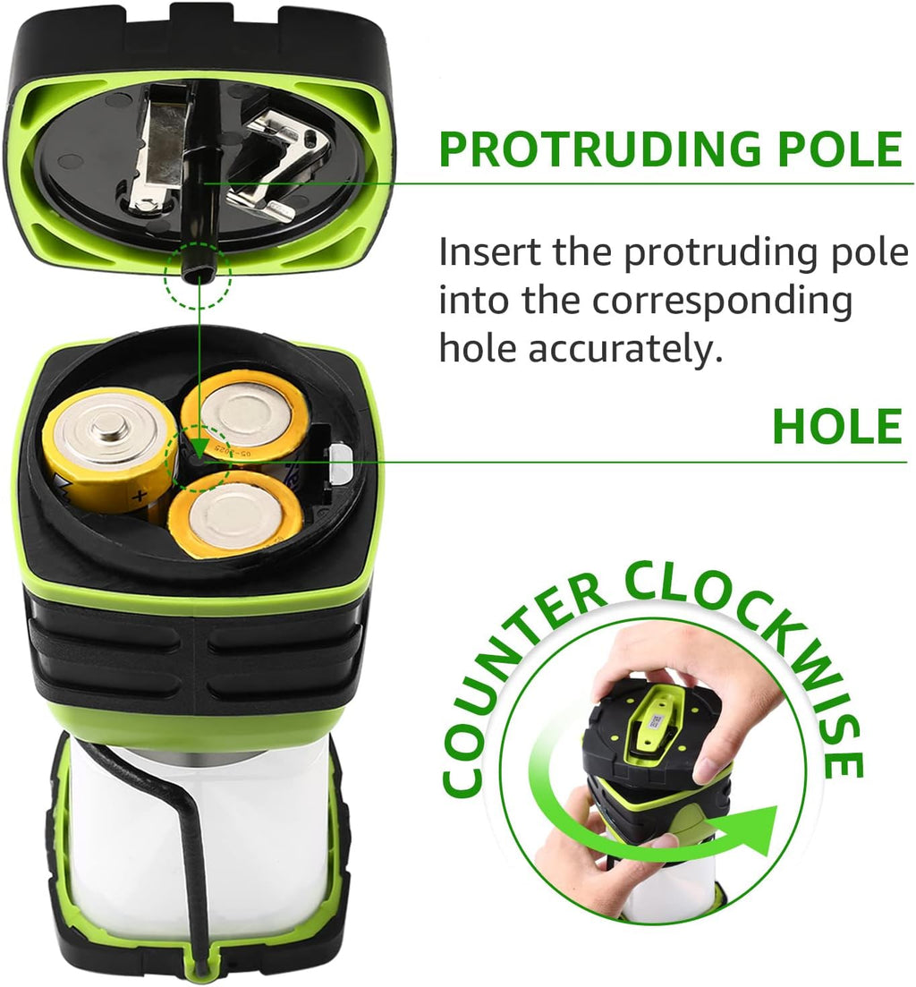 1000LM Battery Powered LED Camping Lantern, Green Tent Light with 4 Light Modes, Camping Essentials, Waterproof Lantern Flashlight for Camping, Emergency Light, Power Outages, Not Rechargeable